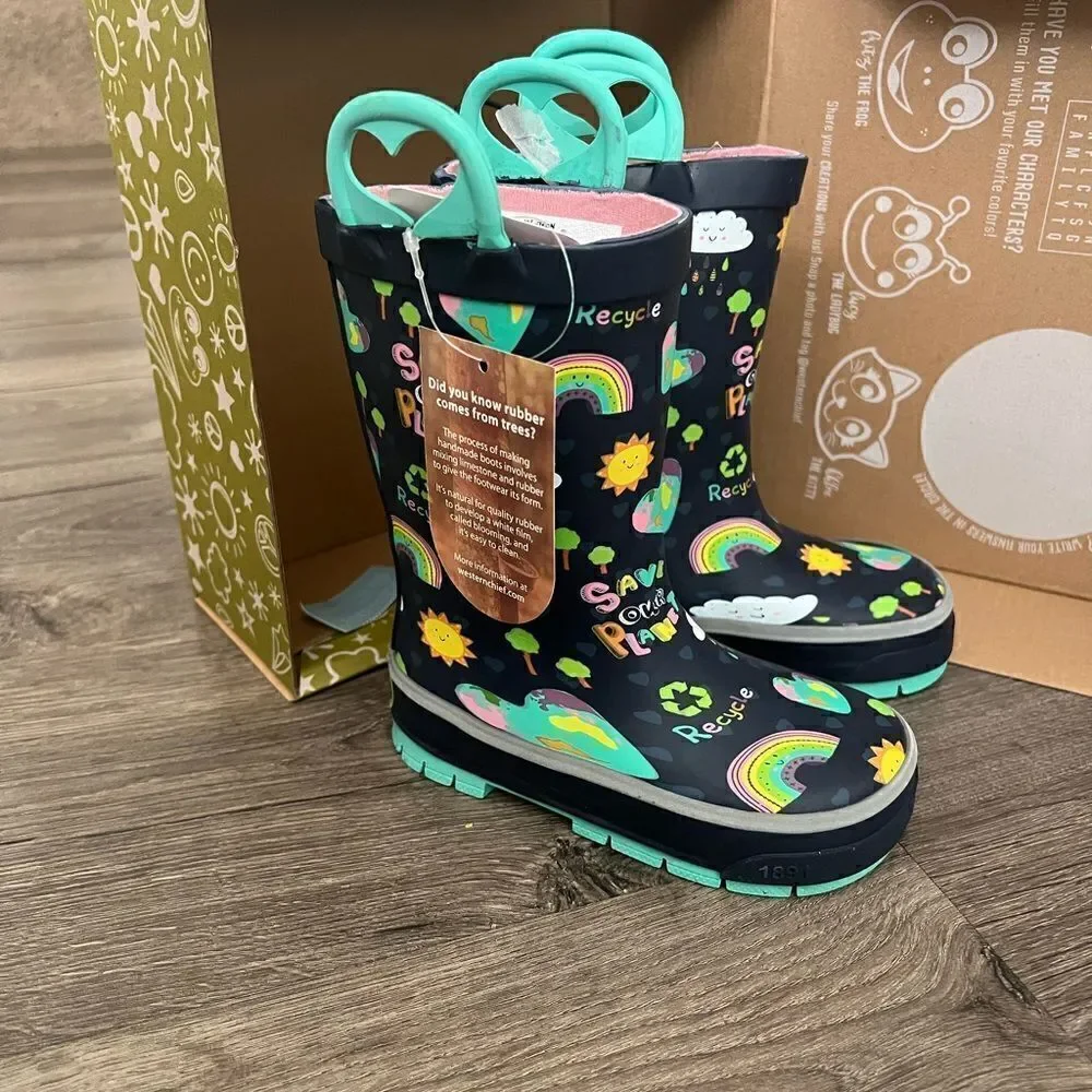 Western Chief Save Our Planet Girls' Waterproof Rain Boots size 8